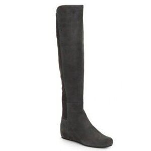 New Stuart Weitzman Lander Over-the-knee Wedge Boots In Slate Size 8.5